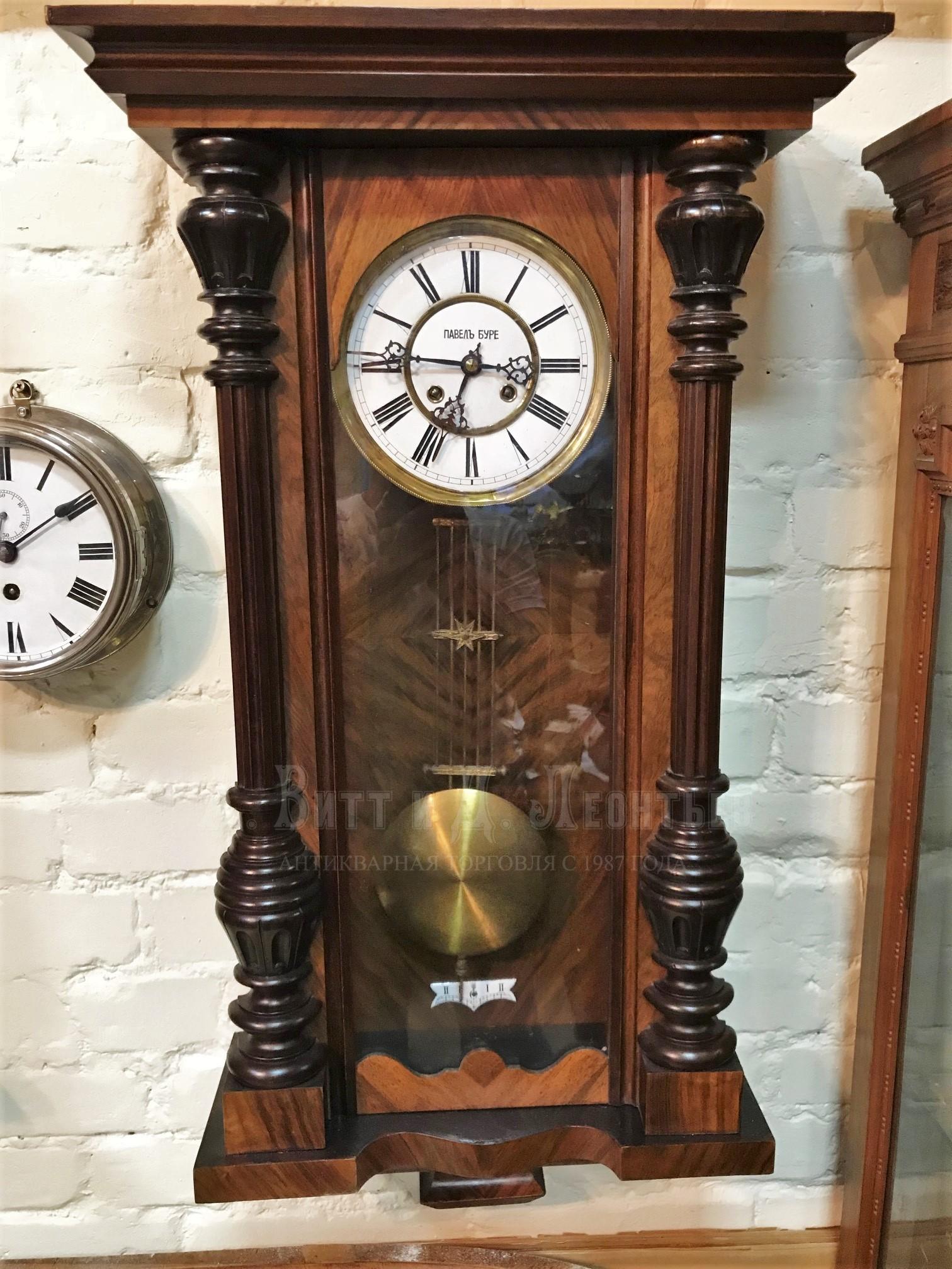 Антикварные настенные часы Павел Буре с боем в ореховом корпусе